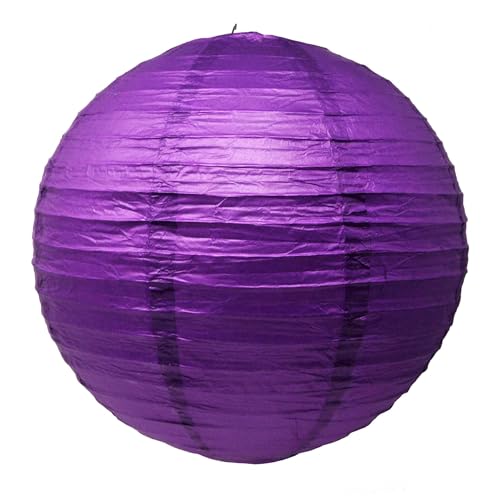 Image of Mudra Crafts 12 Inch Chinese Purple and Gold Paper Lanterns Hanging Decor | 10 PCs, Reusable, Indoor Outdoor Decorative Lamp Shade, for Ceiling, Wedding, Shower, Party, Festival, Home Decoration