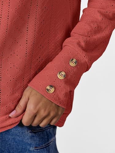 ANRABESS Womens Eyelet Tops Long Sleeve Henley Shirts Business Dressy Casual Blouse Vacation T-Shirt 2025 Fall Outfits