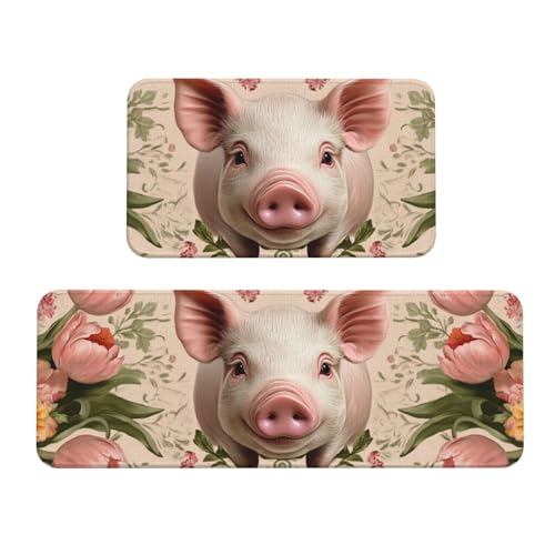 Juego de 2 tapetes de cocina confortables y decorativos, alfombras texturizadas antideslizantes 2