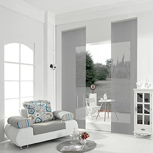 855892- GRAU 2er-Pack Schiebepanel, Schiebegardine, Flächenvorhang Uni mit Klettband incl. Paneelwagen HxB 245x60 cm