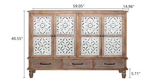 Image of Hallway Cabinet - Solid Wood Farmhouse Storage Cabinet,Vintage Entry Way Cabinet with Storage,French Country Sideboard Buffet with Doors and Shelves