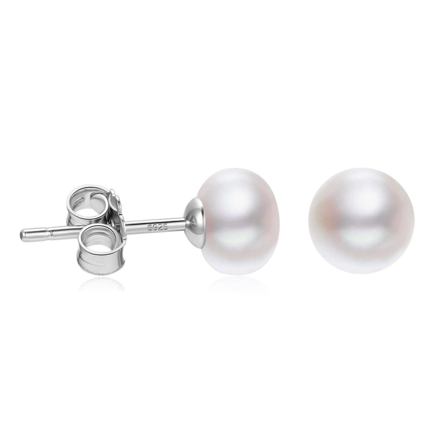 White Gold Plated Sterling Silver Freshwater Pearl Stud Earrings for Women, White Pearl Wedding Earrings Hypoallergenic Jewelry