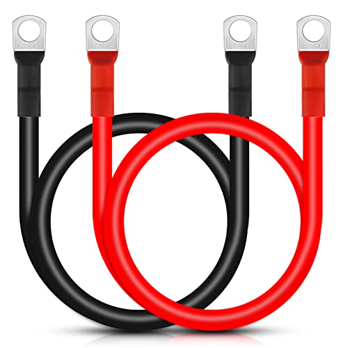 3 AWG Battery Cable 3AWG Gauge Pure Copper 40'' Battery Inverter Cables with 3/8'' Lugs Both Ends Power Inverter Wire Set for Automotive Solar Marine Boat RV Car Motorcycle Red and Black