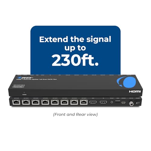 Image of OREI 4K 1x8 HDMI Extender Splitter Multiple Over CAT 6 /7 Cable with EDID management - 4K@30Hz upto 165ft and 1080p@60Hz upto 230ft- Loop Out