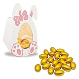 Oster Schokolade, Golden Schokoeier aus Dunkle Schokolade, 20 Stück Mini Schokoladeneier mit Geschenkboxen Hasen, Ostersüßigkeiten, Osterschokolade in Einzelpackung, Schokoladengeschenk Ostern