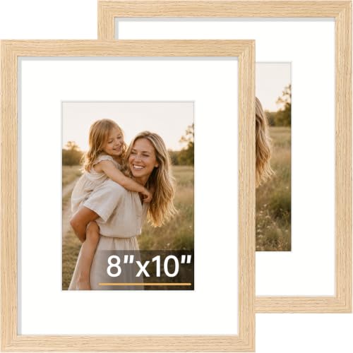 Vittanly 8x10 Picture Frame Solid Wood Frame with Mat Natural 2 Pack