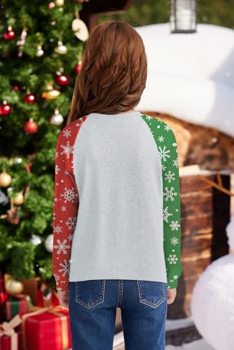 Image of BesserBay Girl's Christmas Buffalo Plaid Raglan Top Funny Holiday Graphic Shirt 4-14 Years