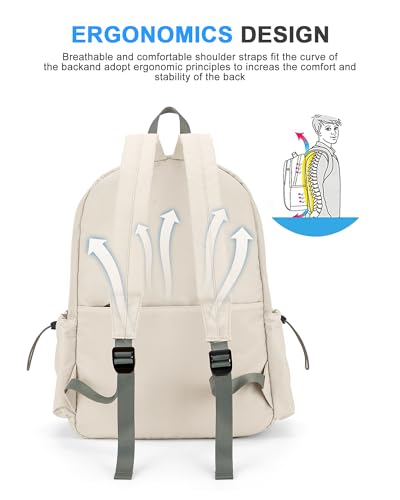 VECAVE School Backpack for Women Men, Lightweight Travel Casual Daypack Laptop Rucksack, Waterproof College High Secondary School Bags Bookbag for Boys Girls Teens BeigeGreen - Thumbnail 5