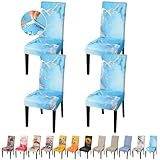 JQinHome Ink Art Painting Chair Covers for Dining Room Set of 4, High Stretch Removable Washable Parsons Chair Slipcover for Home Party Hotel Wedding Ceremony (Blue Marble,4PCS)