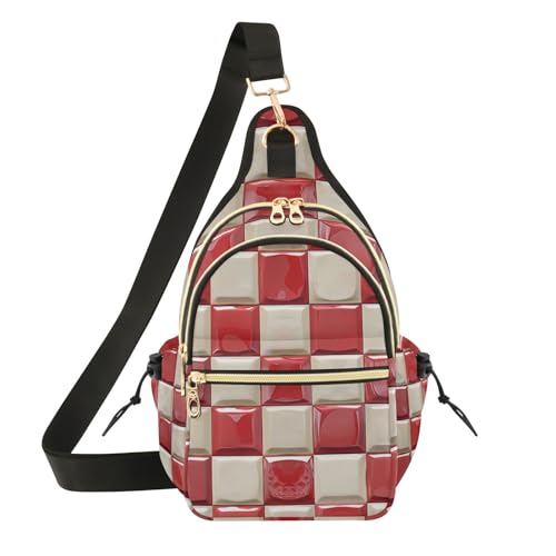 Sac à bandoulière imperméable damier rouge et blanc pour femme