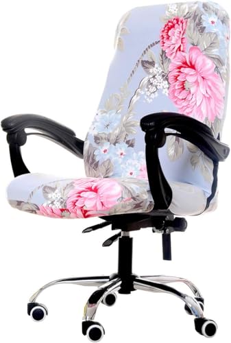 WOMACO Printed Office Chair Covers, Stretch Computer Chair Cover Universal Boss Chair Covers Modern Simplism Style High Back Chair Slipcover (Pink Flower, X-Large)