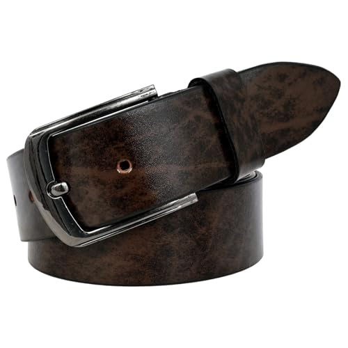 Image of Leather Belt for Men with Zinc Buckle | Premium Leather Belt for Casual & Formal Wear | Lightweight Waist Belt for Jeans, pants, Office | Belt width 3.5cm (35mm).