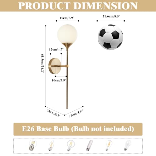 Image of KCO Mid-Century Modern Wall Mounted Sconces Set of 2 Brushed Gold Globe Vanity Light Fixture Long Arm Industrial Bathroom Lighting Fixtures Over Mirror (White)