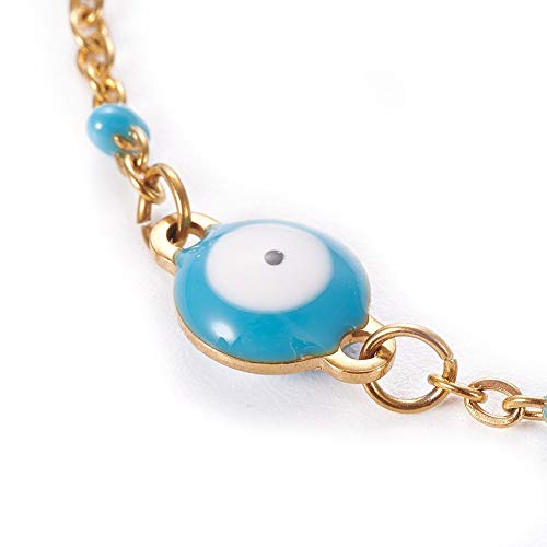 Image of LZD Stainless Steel Enamel Chain Bracelet Lobster Evil Eye Gold Adjustable 2mm A110