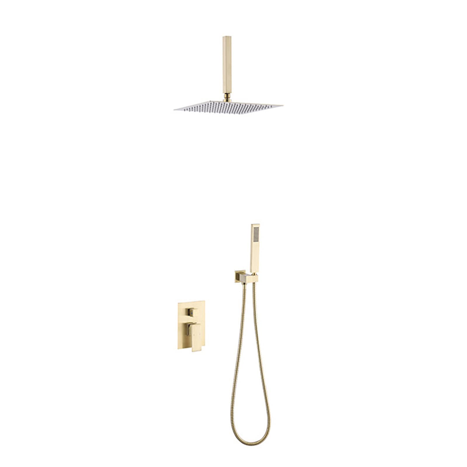 Ensemble de robinet de douche anti-calcaire or brossé plafond encastré