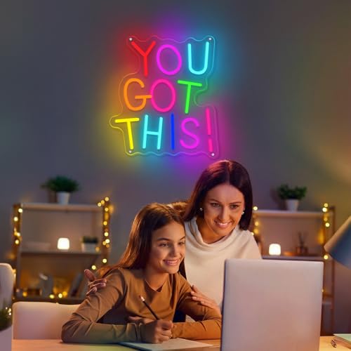 Image of You Got This Neon Sign for Wall Decor, Dimmable LED Neon Signs for Bedroom Inspirational Letter Neon Light for Office Classroom Home Bar Party