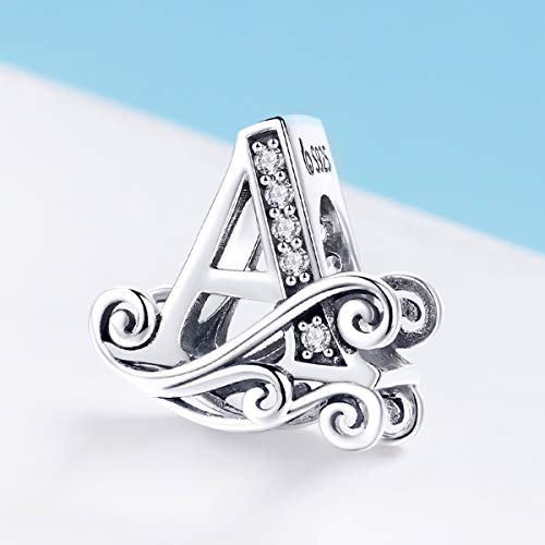 Image of Eternalll Jewellery - Spacer Beads Authentic 925 Sterling Silver Charms Vintage A-Z Letter Alphabet Charms for Bead Bracelets Women Charm Diy Jewelry