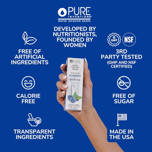 Image of Pure Inventions - Blueberry & White Tea Water Infusion Drops - Antioxidants & Electrolytes - Health & Wellness Drink - Immunity Support -Sugar Free, Zero Calorie, No Artificial Sweeteners -60 Servings