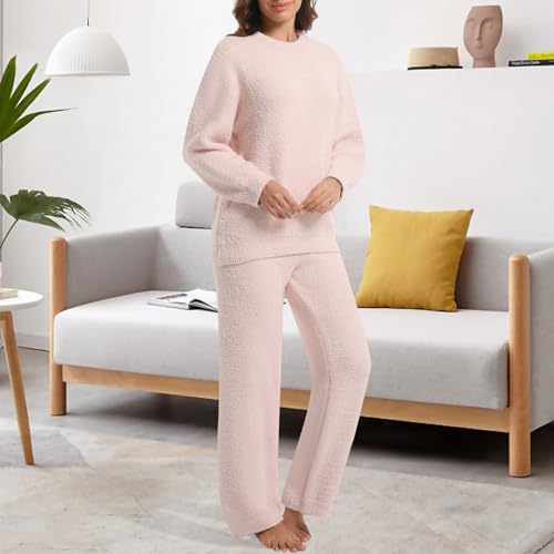 Image of BOSECETA 2 Piece Fleece Pajamas for Women Set Loungewear Outfits Knit Sweater Womens Long Sleeve Fuzzy Pajama Sets