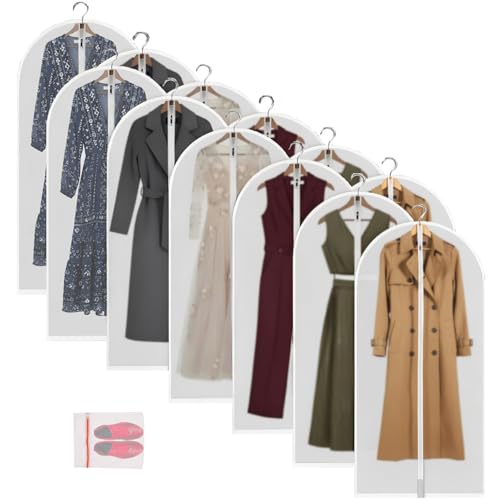Image of MsKitchen Clear Garment Bags Hanging Clothes Bags (Set of 12) for Closet Storage Plastic Bag with Zipper for Extra Longer Dress Travel Laundry Wardrobe Closet Garment Dust Cover Bags - 24'' x 60'' /12 Pack