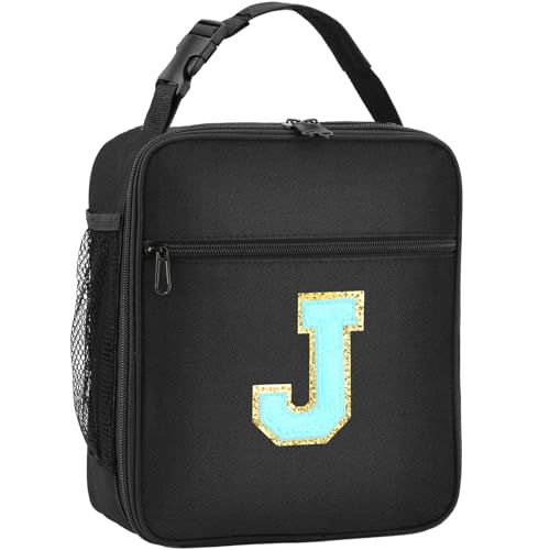 SANBADA Initial Insulated Lunch Bag, Lunch Box with Initial Letter Patch for Teen Adult, Reusable Lunch Bag for Men Women, Ideal Back to School Gift Birthday Gift, Blue J