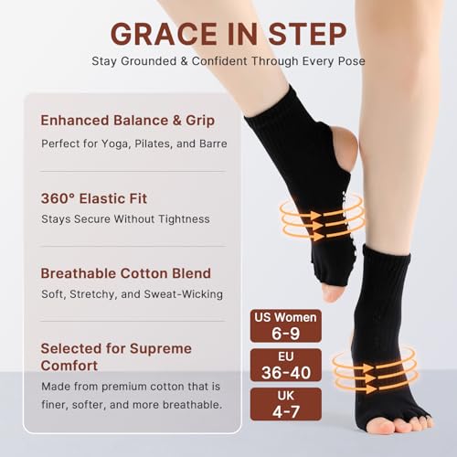 Image of Non Slip Pilates Grip Socks for Women Yoga Barre Knitted Cotton | Full Foot Sticky Silicone,Soft Breathable Comfortable,Durable Washable Anti Skid,Gentle Arch Compression Support