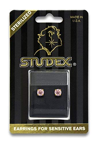 STUDEX Sensitive Pink Cubic Zirconia Stud Earrings 5mm | Hypoallergenic and Nickel Free for Sensitive Ears | Gold Plated Posts | High Fashion Earrings for Women and Men