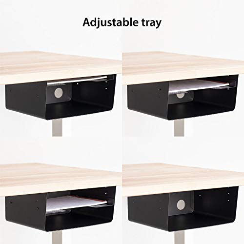 Image of Elevation Shelf XL Plus (with Adjustable Tray) - Under Desk Storage Shelf /Desk Organizer, Welded Steel + Matte Black Finish, Great for Workstations, Adjustable Stand Up Desks, Gaming Battle Stations