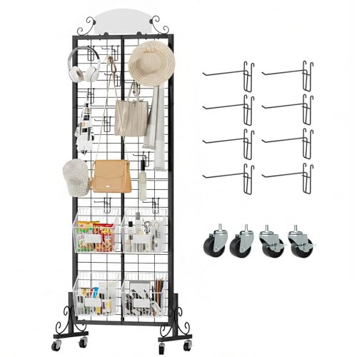 Urban Deco Grid Wall Panel Display Stand 2.2 x 6.2 FT Gridwall Panel with Extra 8 Hooks Craft Show Display Rack Black Metal Grids Standing Wire Rack for Retail Merchandise