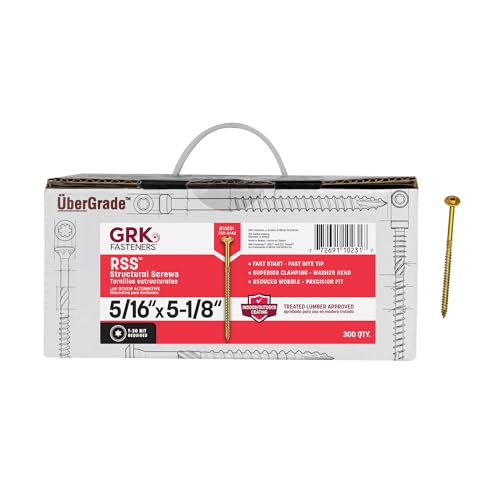 Image of GRK Fasteners RSS 5 /16 x 5-1 /8 Inch, Structural Screws, 300 PCS, Rust Resistant Climatek Coating, Heavy-Duty Framing & Decking Screws, Fast Bite Tip, Star Drive Recess, Gold