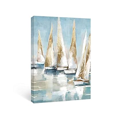 Adecuado Sea Wall Art Sailboat Artwork Ship Canvas Painting Nautical Picture Gold Boats Sailing on the Sea Decorative… 41cA6qt+QBL. SS400