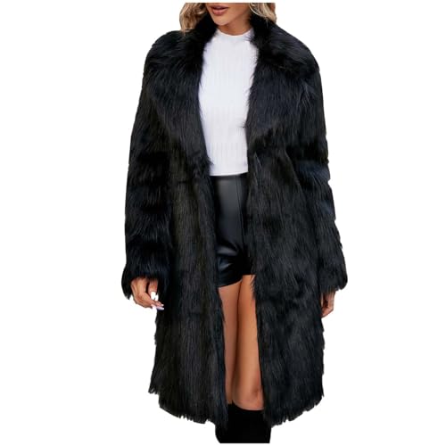 Lange Kunstpelz Mantel Damen Einfarbig Pelzjacke Winter Stehkragen Warm Winterjacke Elegant Fellmantel Kunstfell Jacke Große Größen Pelzmantel Flauschig Felljacke Faux Fur...