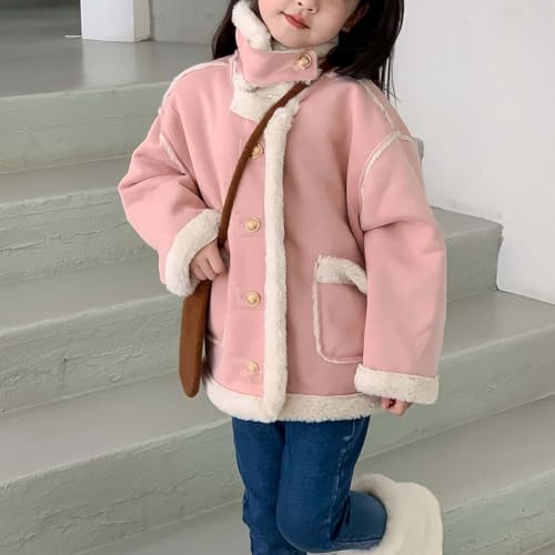 Girls Button Formal Coat Toddler Wool 𝐋ining Trench Coat Button High Collar Jacket Wedding 𝗣𝐚𝐫𝐭𝘆 (Pink, 4-5 Years)3