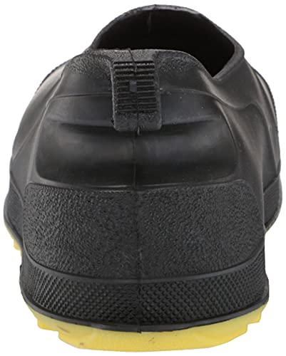 Image of Tingley Workbrutes 35211 Steel Toe Overshoe, Small, Black With Yellow Sole | Injection molded 100% waterproof protection, Easily slips on over the bulkiest work shoes, Pull on tab