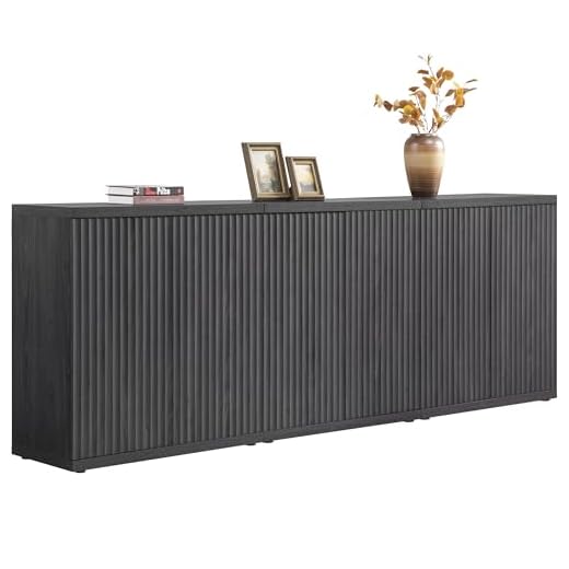 SICOTAS Buffet Cabinet with Storage Accent Sideboard Modern Credenza with Doors & Shelves Fluted Media Console Mid Century Coffee Bar Table for Living Room Kitchen Dining Room Hallway(3PCS)