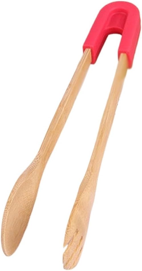 Wooden Cake Snack Clip, Food Toast with Grip, Silicone Handle, Kitchen Tool(D)