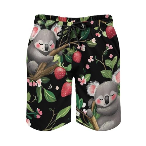 Cute Strawberry Koala Mens Swim Trunks Quick Dry Board Shorts Beach Swimwear Bathing Suits2