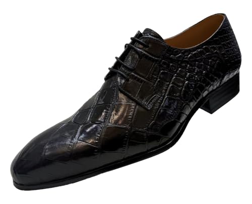 Santimon Men's Crocodile Pattern Leather Oxfords Shoes - Classic Lace-Up Formal Dress Shoesfor Men, Business Wedding Office Footwear