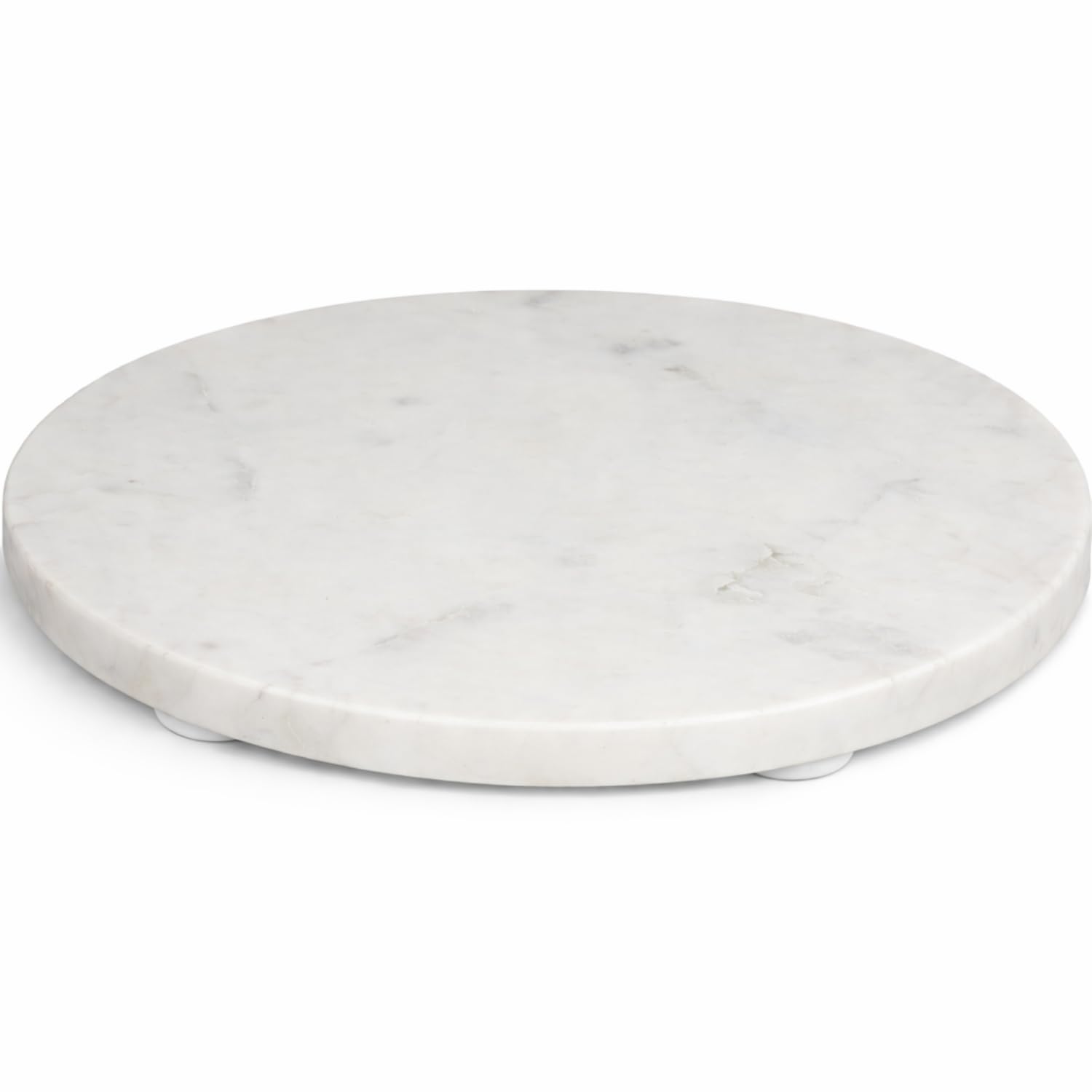 Multi-Purpose Round Shape Marble Cheese Tray | Cutting Board. Solid Large White With Non-Slip Feet For Stability & Scratch Protection. Easy To Clean,Trivet,White (11x11x0.5 Inches)
