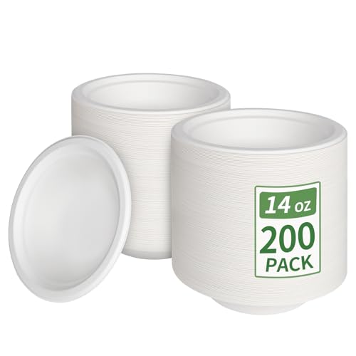 Aricsen Compostable 14 Ounce 200 Pack Disposable Round Paper Bowls,