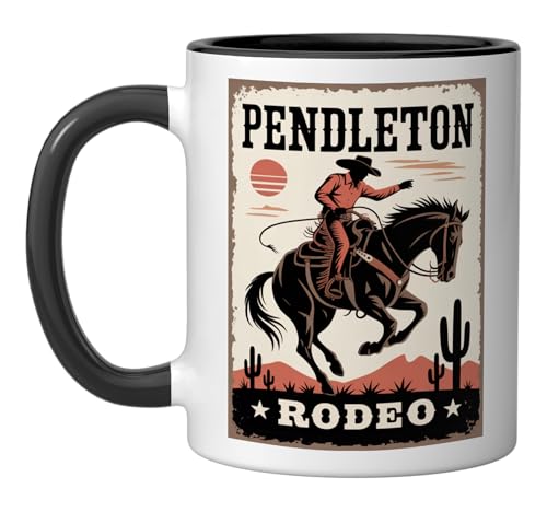 Pendleton Rodeo Vintage Cowboy Bronc Rider Ceramic Mug, Black/White