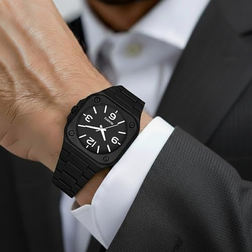 Image of Acnos Men's Premium Fiber Quartz Analog Watch - Luxury Square Dial Casual & Business Wrist Watch for Men