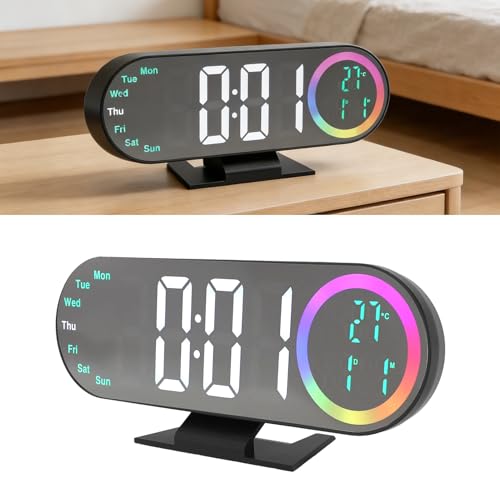Reloj despertador digital espejo con brillo regulable de tres intensidades y pantalla LED 3