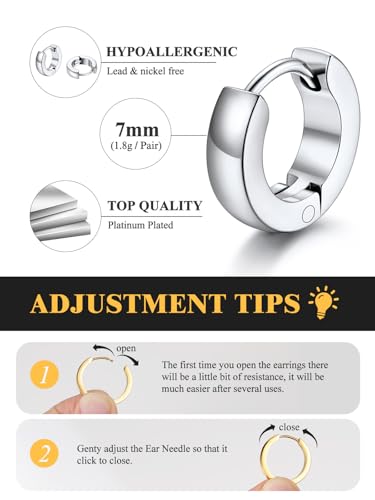 U7 Small Hoop Earrings for Women Men Stainless Steel/Black/Gold Huggie Hoop Earrings Hypoallergenic Lightweight 7/8/9/10/12/14/16mm 6