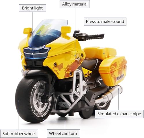 Image of FEXXA Police Motorcycle Toy - Pull Back Motorcycle Toys, Tiny Gift with Music Lighting, Latte Motorcycles Toy for Kids Boys Age 3-8 Year Old [NEW] (Moto-Fighting-Yellow)