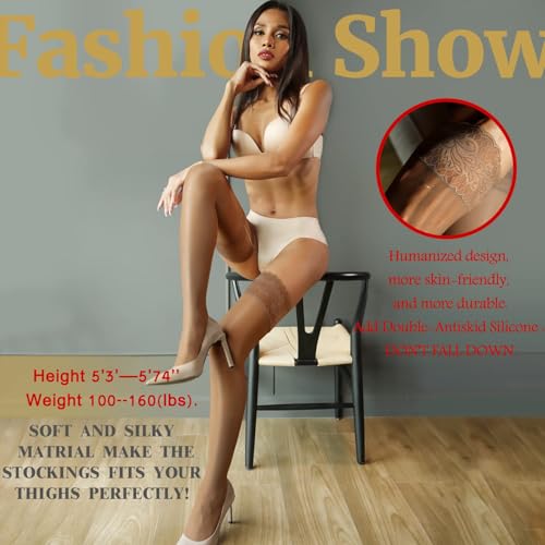 Image of Women's Lingerie Thigh Highs for Garter Belt, ltra Shimmery Opaque Stockings for Club Night Black & Coffee