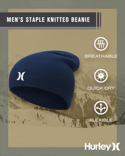 Image of Hurley Mens Beanie Icon Staples Lightweight Winter Hat | Lightweight Classic Loose Knit Fabric Delivers All-Day Warmth and Comfort for Casual Wear, Skiing or Snowboarding