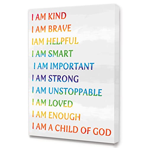 Kids Affirmation Canvas Framed Wall Art, I Am Kind I