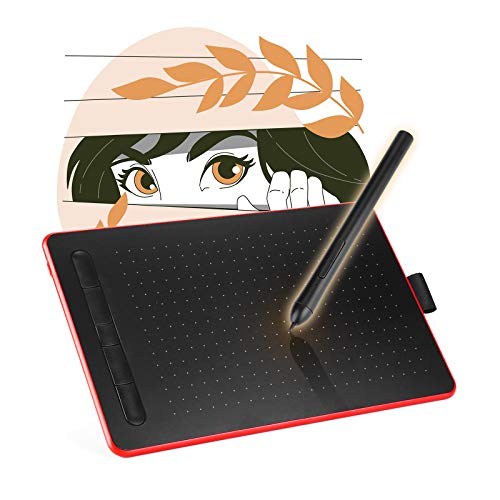 Tableta de gr�ficos de 10 x 6 pulgadas con l�piz �ptico de presi�n de 8192 niveles sin bater�a, 5 teclas de acceso r�pido compatibles con Windows 10 8 Mac Os para artista, dise�ador aficionado (rojo)