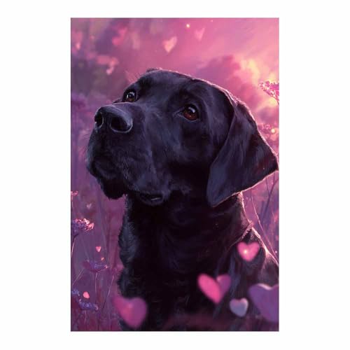 Tableau sur toile chien yeux cœur CUDAOO noir 40x60cm sans cadre pour decoration murale